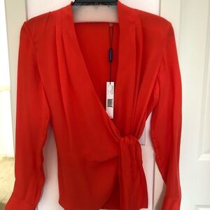 Elie Tahari Long Sleeve Silk Wrap Shirt, xs, tomato, NWT